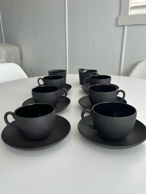 Wedgwood Black Basalt Tea Set - Minimalist Matte Black - Service for 6